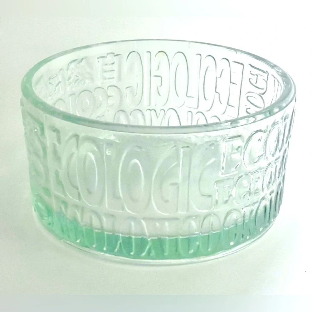 Vidreco Recycled Glass Bowl Embossed Ecologic Multi-Language Green Aqua 5x2.75”